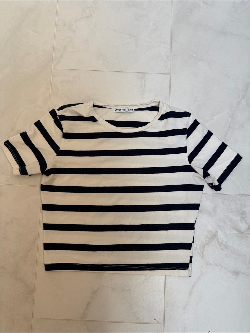 ZARA Navy and White Striped Short Sleeve Tee